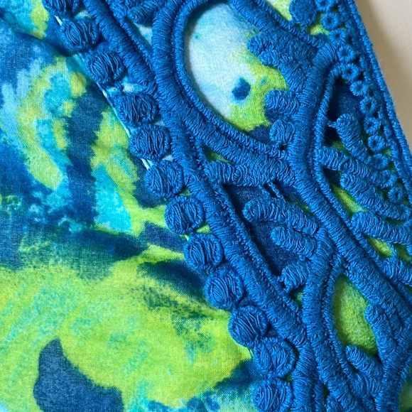 Jones New York Signature Plus 3X Blue Green Crochet Trim Cotton Tunic Top - Picture 12 of 13